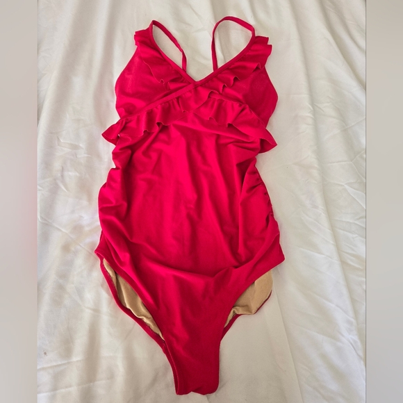 Maternity Pink Ruffled One-Piece Swimsuit - Picture 1 of 4